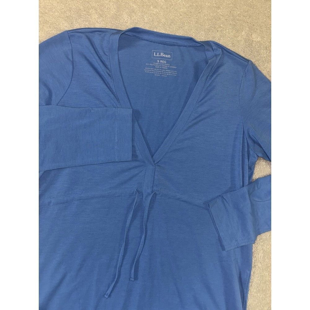ll Bean Blue V‎ Neck Draw String Dress Pockets Split Hem EUC